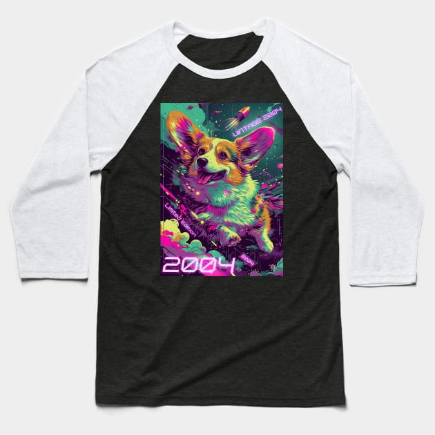 Vintage 2004 - 20 Year Old Funny Cyberpunk Corgi Dog 20th Birthday Gift Baseball T-Shirt by Ai Wanderer
